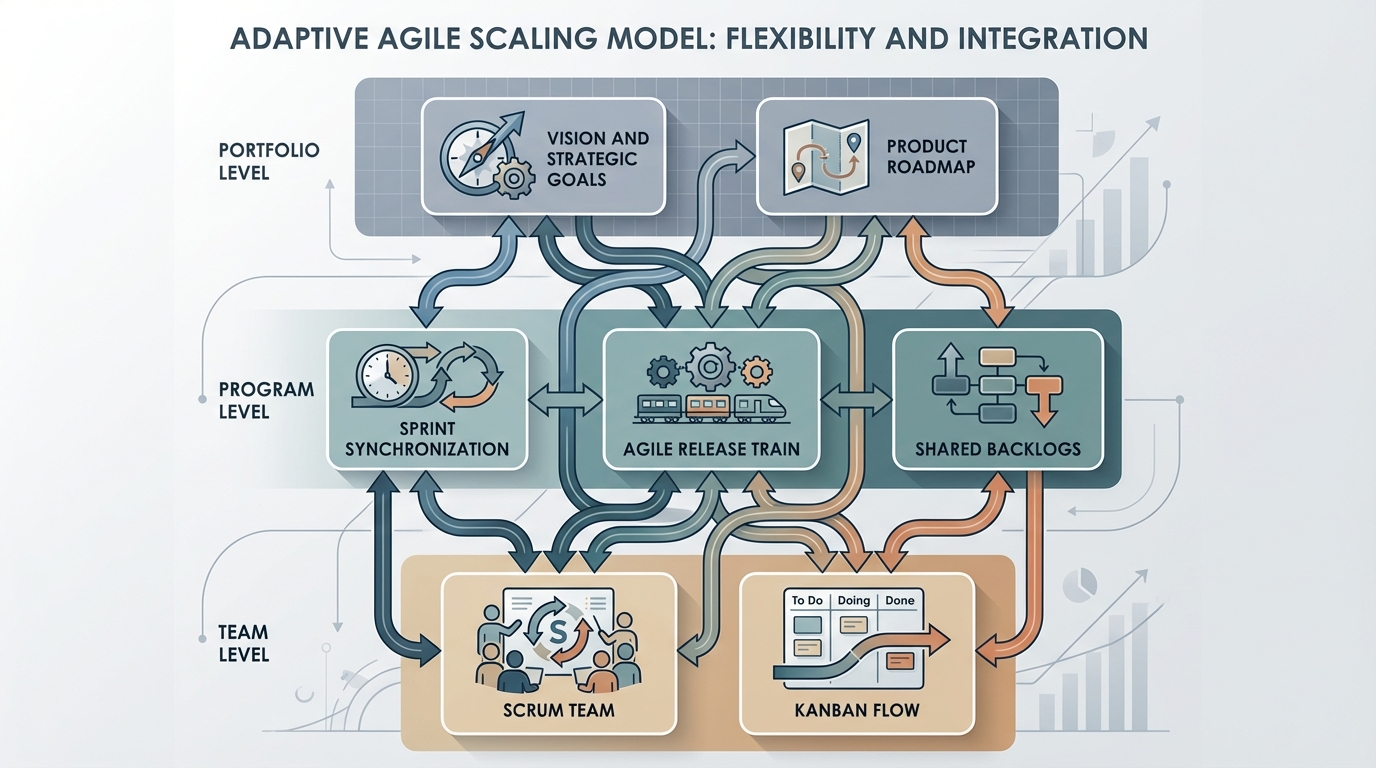Visualization of an adaptive Agile scaling model demonstrating flexibility and integration of components.
