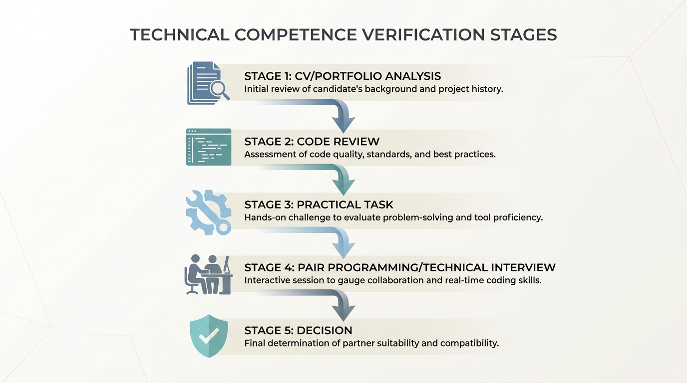 Diagram illustrating the stages of technical competence verification for a partner.